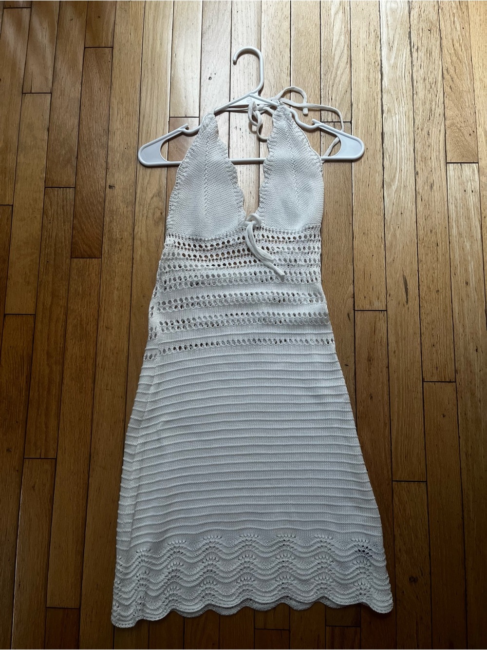 SHEIN White Crochet Halter Knit Dress